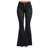 High Waist Flare Jeans Button Tassel Pants